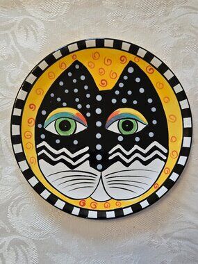 Vintage Laurel Burch Yellow & Black Cat Plate2 - 8 inch